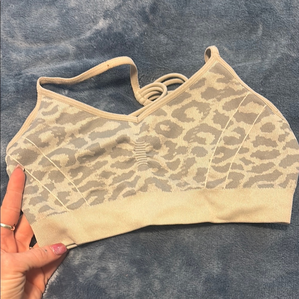 Leopard Print Bralette - Cream and Gray